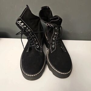 Topshop Black Ankle Boots with White Stitching